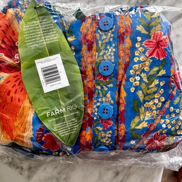 FARM Rio Blue and Orange Sundress Sleeveless Square Neck - Picture 6 of 6